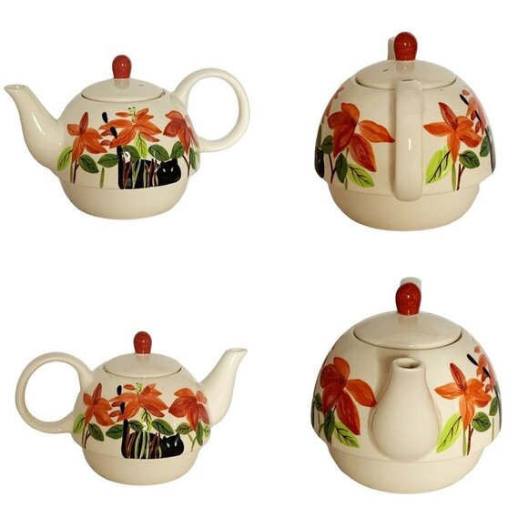 Herman Dodge and Son Hand Painted Black Cat Tea Pot & Cup - Picture 2 of 12